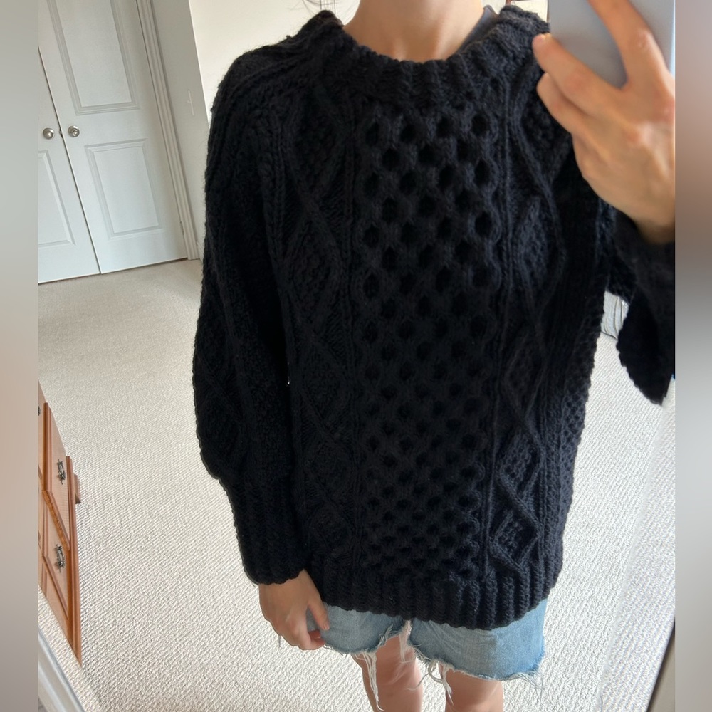 Oversized cable knit navy blue sweater, VERY oversized for, O/S
